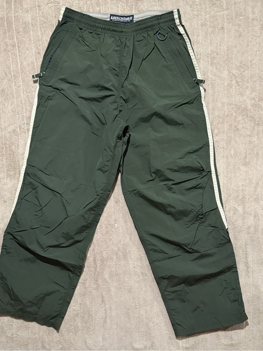 Vintage 90s Y2 Abercrombie & Fitch Parachute Pants Mens L Green Cream Stripe GUC